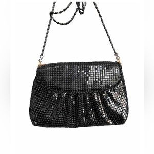 Vintage Look Black Metal Mesh Crossbody Flap Purse Clutch Bag Chain Strap Lined